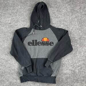 Ellesse Hoodie Womens Size L Gray Black Colorblock Logo Pullover Streetwear